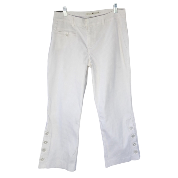 TOMMY HILFIGER Woman's White Stretch Cropped Wide Leg Pants Trousers Sz 6 - Picture 1 of 13